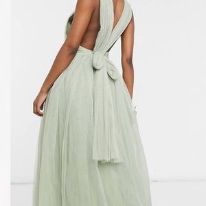ASOS tulle plunge maxi dress with bow back detail